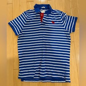Vintage Abercrombie & Fitch Men’s Blue and White Striped Polo Shirt